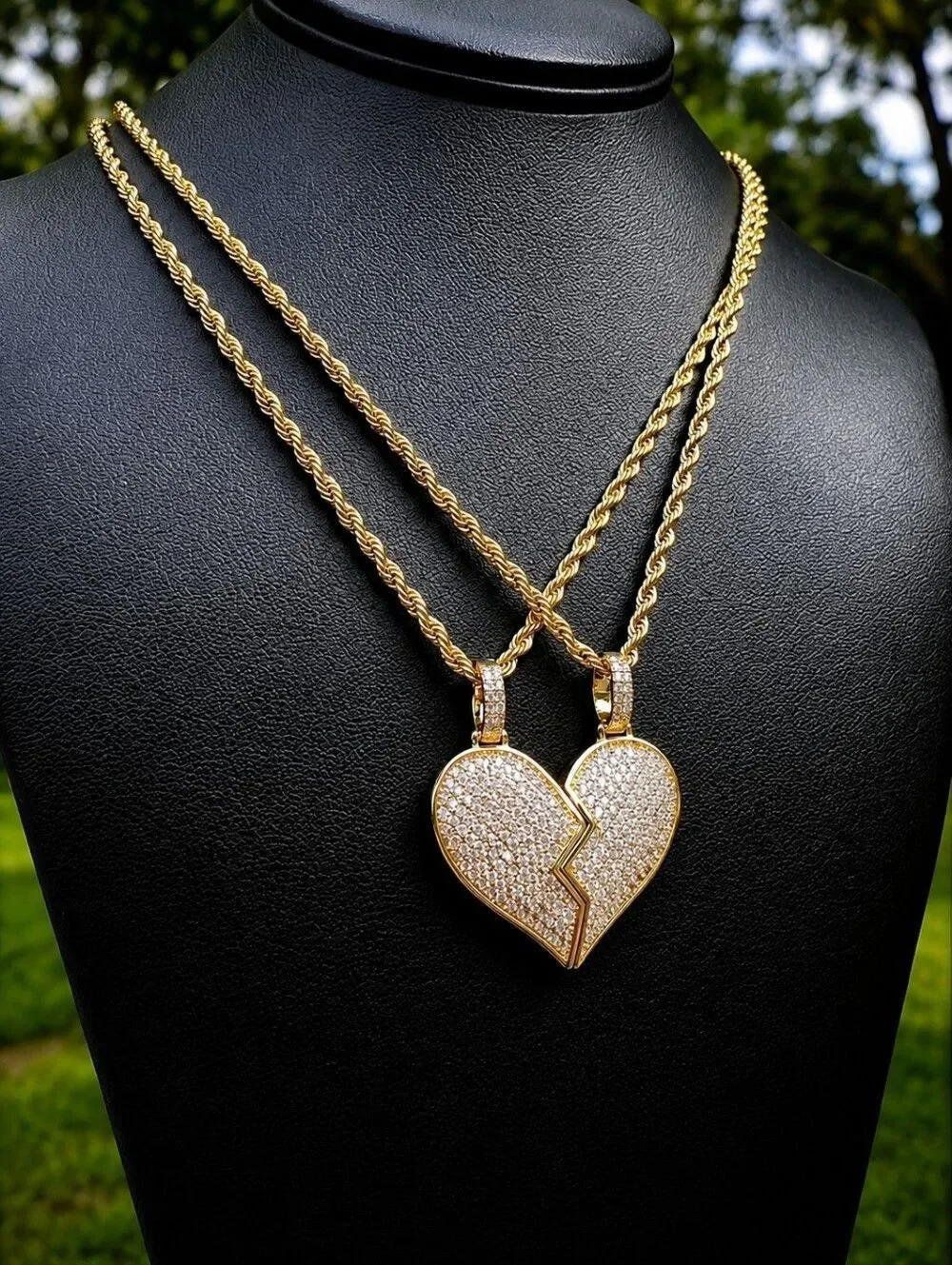 14k Gp Couples Magnetic Iced Out Heart Necklace
